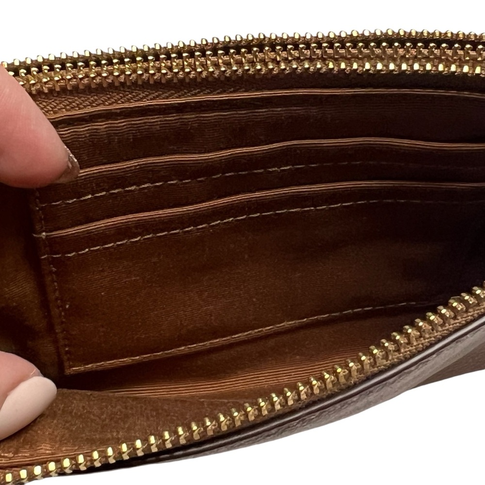 Coach F66505 Pebble Leather Double Corner Zip Wristlet, Color Saddle. Excellent - Picture 12 of 14